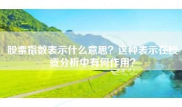 股票指数表示什么意思？这种表示在投资分析中有何作用？